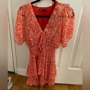 Zara red floral dress with ruffles